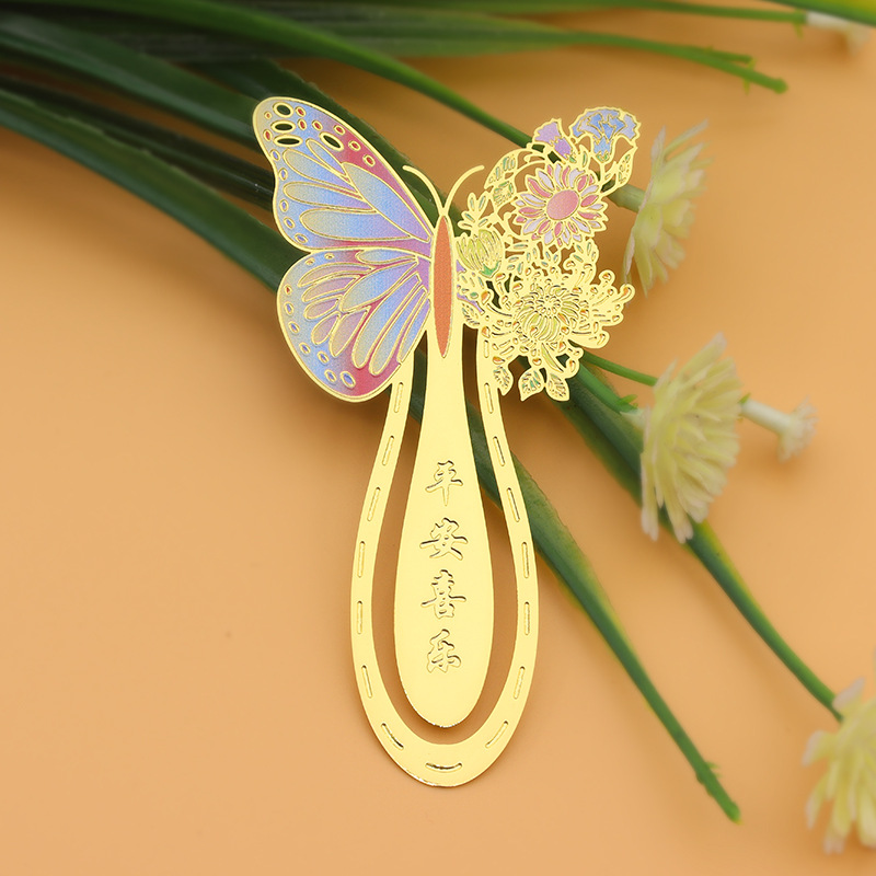 Creativo mariposa metal marcador estilo chino exquisito latón hueco estudiante titular de libro pequeño regalo al por mayor