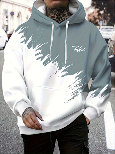 Cross-border hit men's 3D pattern print hooded sweatshirt with kangaroo pocket casual long-sleeved shirt, comfortable