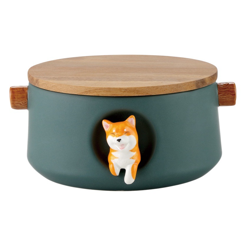 Cerámica tazón de fideos instantáneos con tapa Shiba Inu gran estudiante dormitorio fideos instantáneos taza tazón set Bento caja regalo