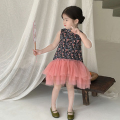 2024 new summer children's clothing, girls' floral patchwork cheongsam skirt, patchwork cake gauze skirt, cheongsam skirt