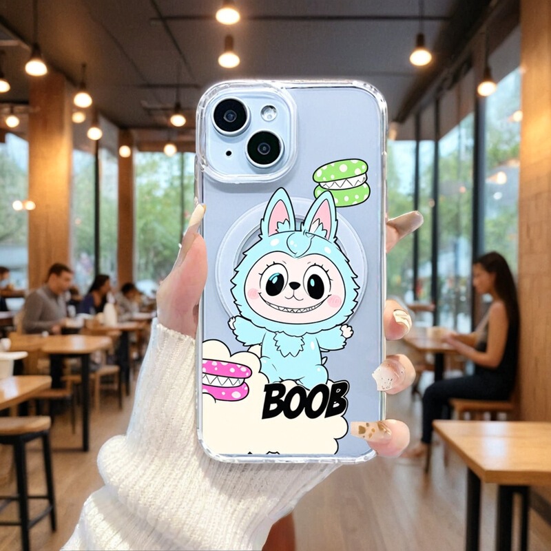 Magnetic Transparent Blue Fur Fabric Suitable for iPhone 17 Cute 13/14/15 Pro Max Soft Edge Hard Back Protection