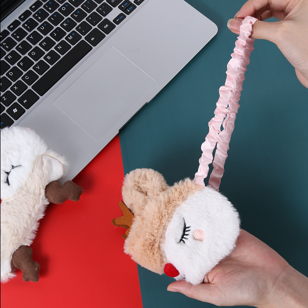 Fábrica al por mayor de felpa máscara de ojo de dibujos animados de santa claus alce sombreado máscara de ojo zorro animal bolsa de hielo transpirable