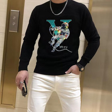 2025欧洲站秋冬季男士长袖毛衣烫钻跨境电商专供潮牌修身针织衫