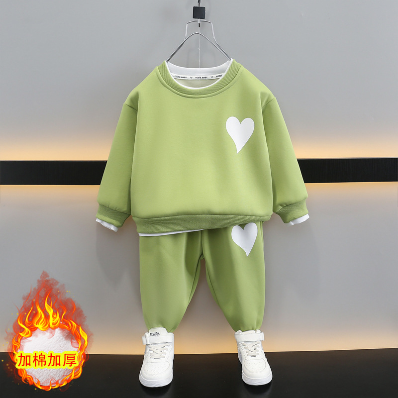 6361 Traje de terciopelo para niños y niños 2025 nuevo suéter de terciopelo de una pieza engrosado de otoño e invierno de dos piezas