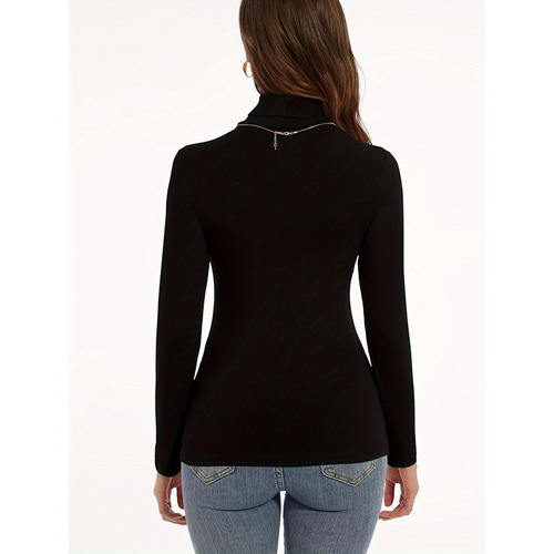 Long Sleeve Turtleneck Top Soft Stretchy Fleece