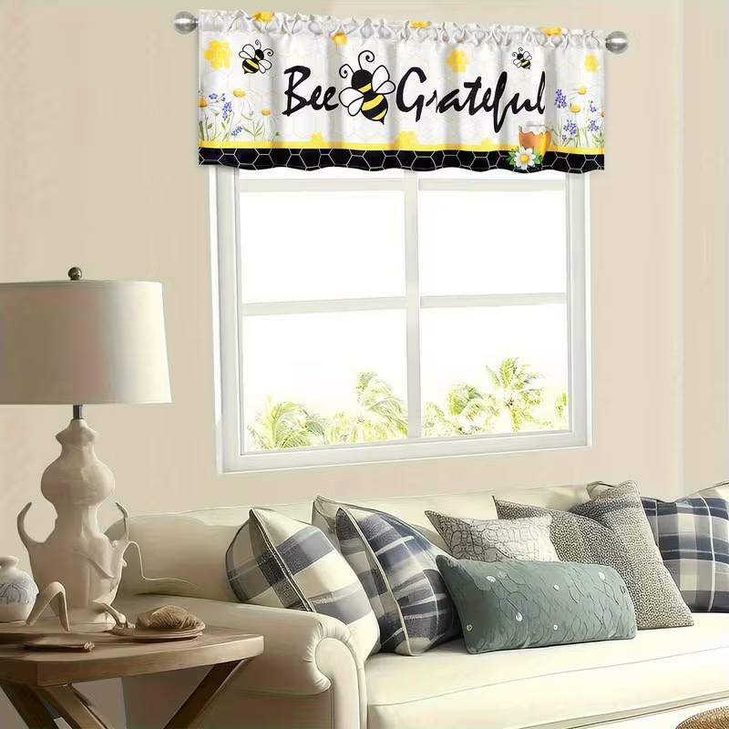 Cross-Border Yellow and White Bee Daisy Style Window Curtains, Door Curtains, Coffee Curtains, Kitchen Sink Cabinet Curtains Cross-Border Yellow and White Bee Daisy Style Window Curtains, Door Curtains, Coffee Curtains, Kitchen Sink Cabinet Curtains