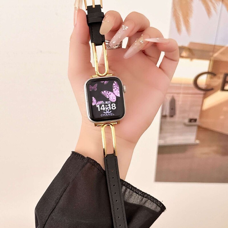 Suitable for Huawei Gt6 Xiaomi 10Pro Hollow Metal Leather Strap Apple S11 Watch Iwatch10Se9 Suitable for Huawei Gt6 Xiaomi 10Pro Hollow Metal Leather Strap Apple S11 Watch Iwatch10Se9