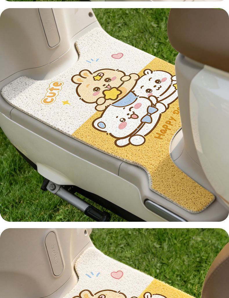 Suitable for Yadi Mulan Long Model New National Standard Electric Vehicle Foot Mats, Waterproof Wire Loop Pedal Mats, Cartoon Pattern Foot Mats