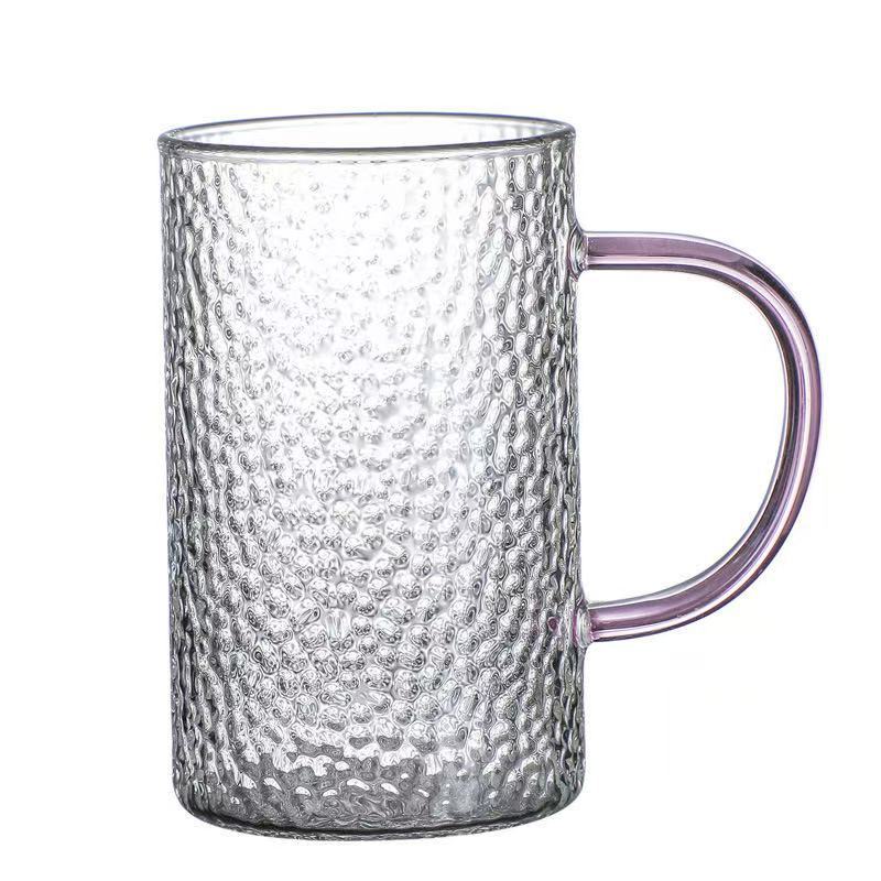 Taza de vidrio resistente al calor de alto silicio, mango de color, taza de desayuno, taza de café, taza de jugo, taza recta simple