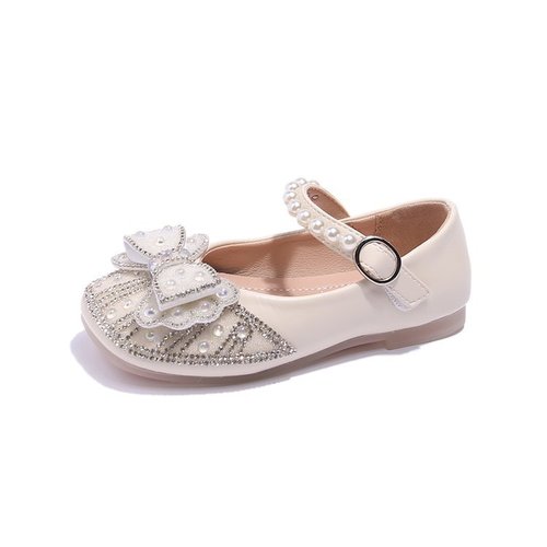 Girls Soft Sole Princess Shoes  Spring and Autumn New Children's Crystal Shoes Soft Sole Bow Baby Rhinestone Small Leather Shoes