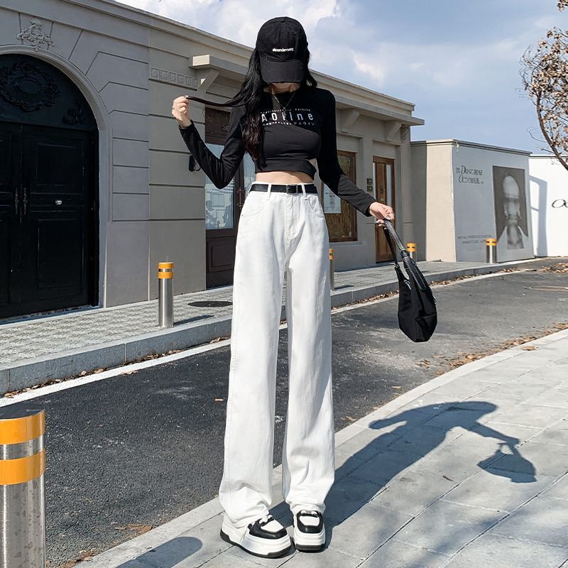 White high waist all-match straight jeans for women 2023 Spring and Autumn new design sense niche wide leg mop pants White high waist all-match straight jeans for women 2023 Spring and Autumn new design sense niche wide leg mop pants