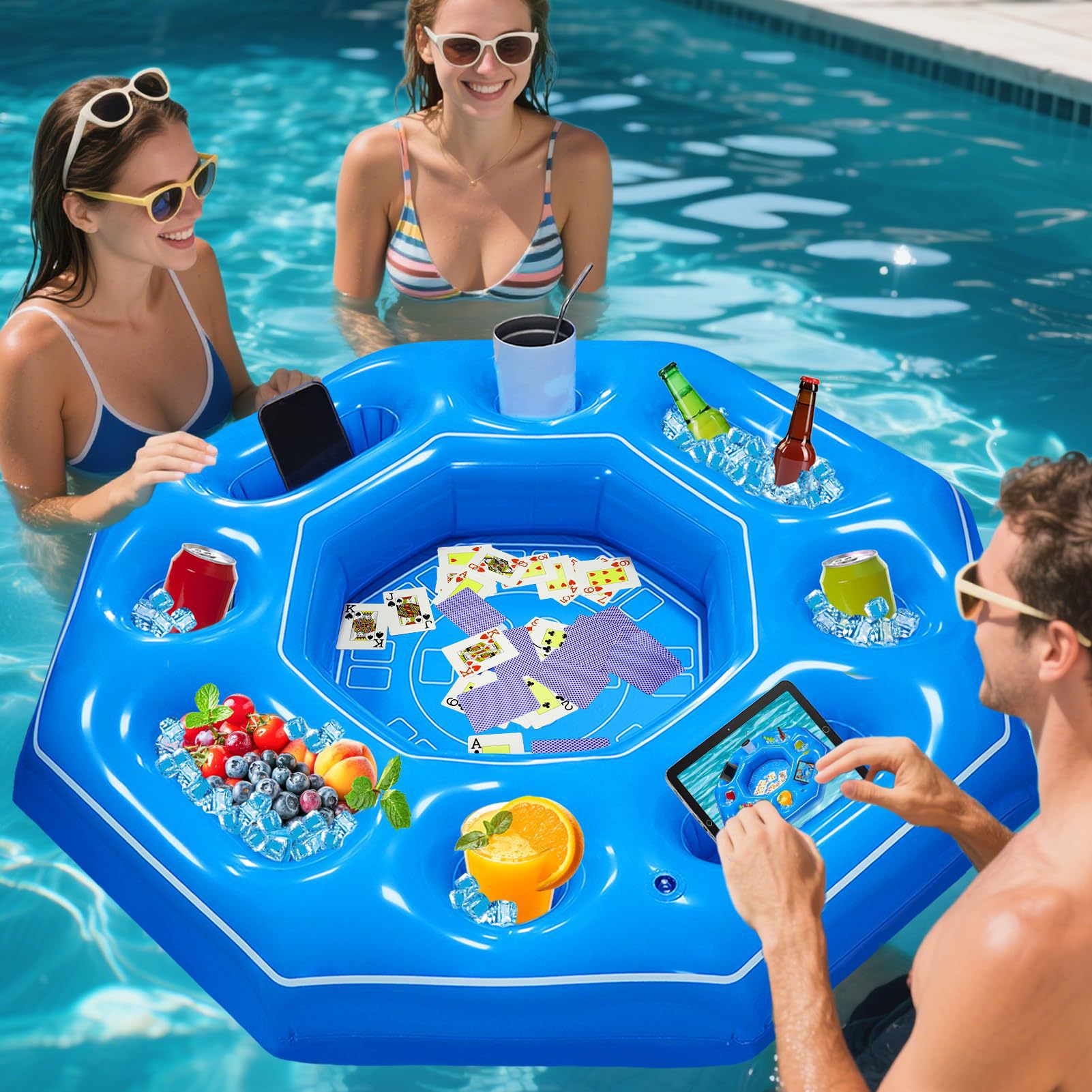 New Ice Bucket Inflatable Floating Game Table Water Chess and Card Poker Table with Stable Buoyancy Design