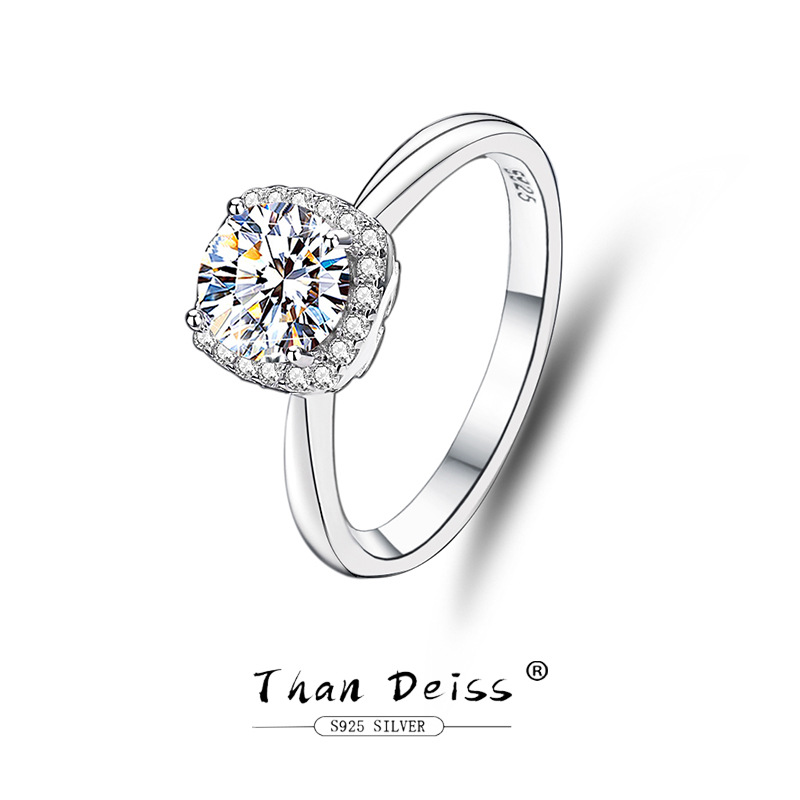 S925 Sterling Silver Engagement Ring for Women with 1 Carat Moissanite Diamond, Four-Prong Square Moissanite Ring, Light Luxury