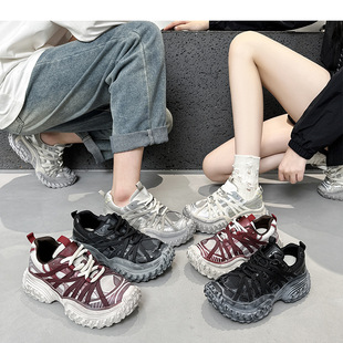 Thick-Soled Daddy Shoes for Women 2025 Spring New Couple K-Style Breathable Versatile Lightweight Non-Slip Casual Sports Shoes Trbottomy