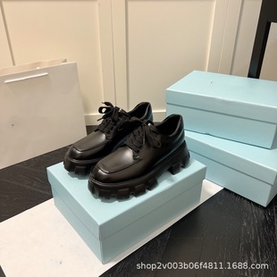 Liu Wen same style P small leather shoes Women's British Style heightened platform loafers lace-up single-layer shoes patent leather casual women's shoes
