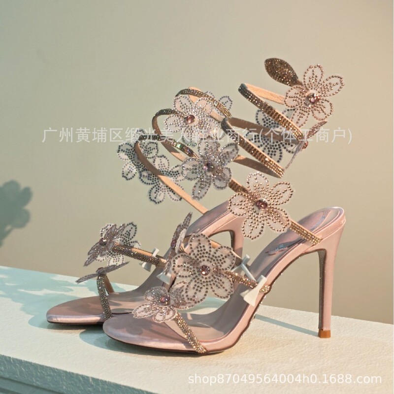 RC-style, authentic version, hand-set diamond floral snake-wrap stiletto high heels, elegant for evening parties RC-style, authentic version, hand-set diamond floral snake-wrap stiletto high heels, elegant for evening parties