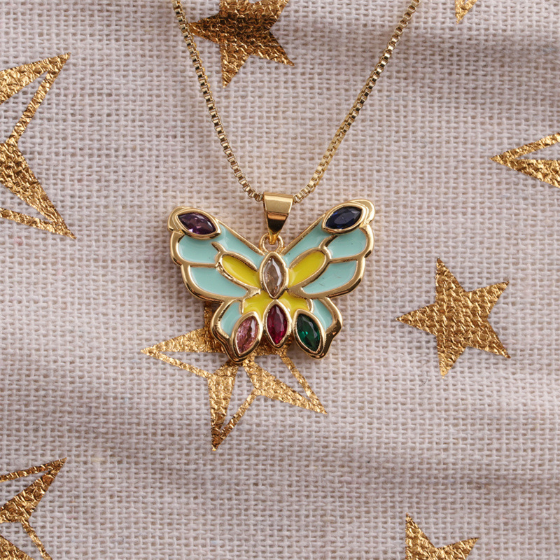 Collier Pendentif Papillon Multicolore À La Mode Dégoulinant D&#39;huile Bijoux En Gros Nihaojewelry display picture 8