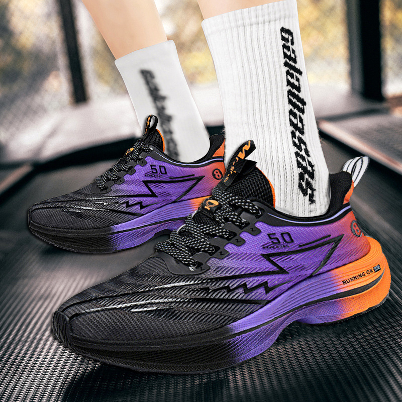 2025 nuevas parejas transfronterizas palomitas de maíz placas de carbono zapatillas para correr con fricción de malla zapatillas para correr con sonido