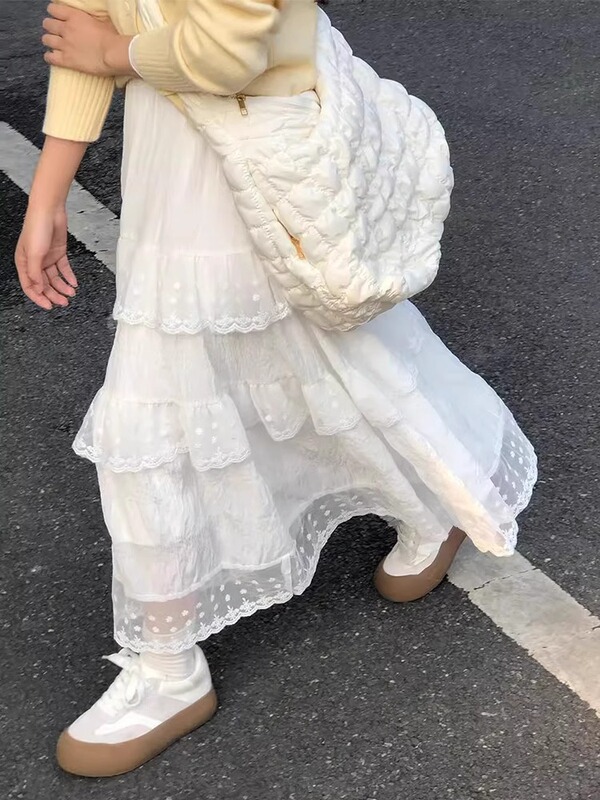 Girls White Skirt Spring Long Skirt 2025 New Kidsren's A-Line Summer Big Kidsren Girl Cake Princess Skirt
