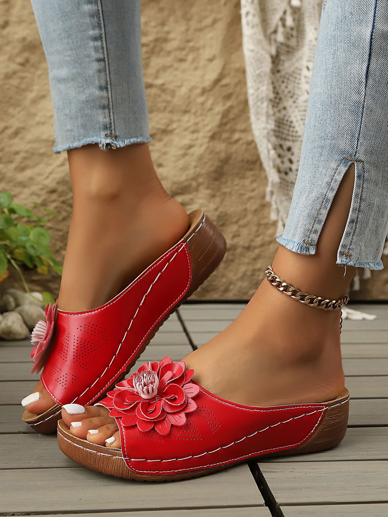 Women's Floral Wedge Sandals, New Style, Platform Open Toe, Plus Size Beach Sandals._vogvips.com