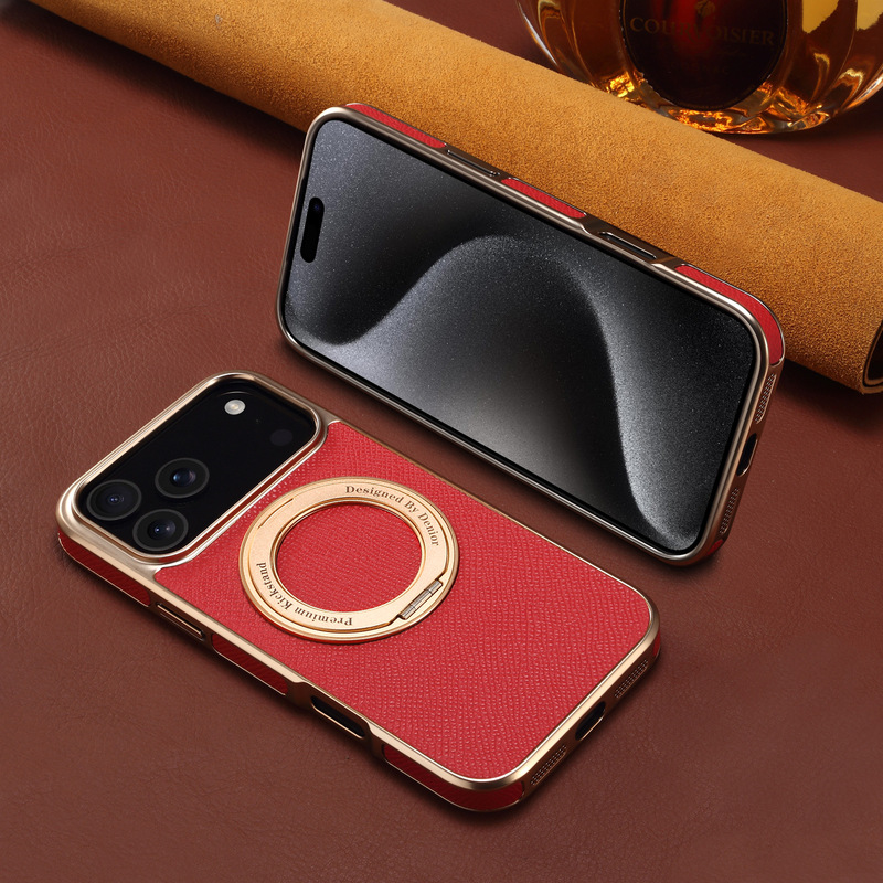 Denior真皮牛皮iPhone17ProMax电镀磁吸手机壳苹果17齿轮支架Air|undefined