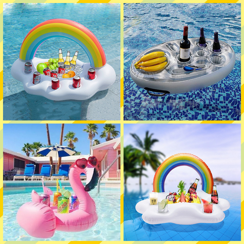 Cross-border inflatable water rainbow ice cube tray PVC multi-functional drink fruit ice bowl flamingo four-hole cup stand
