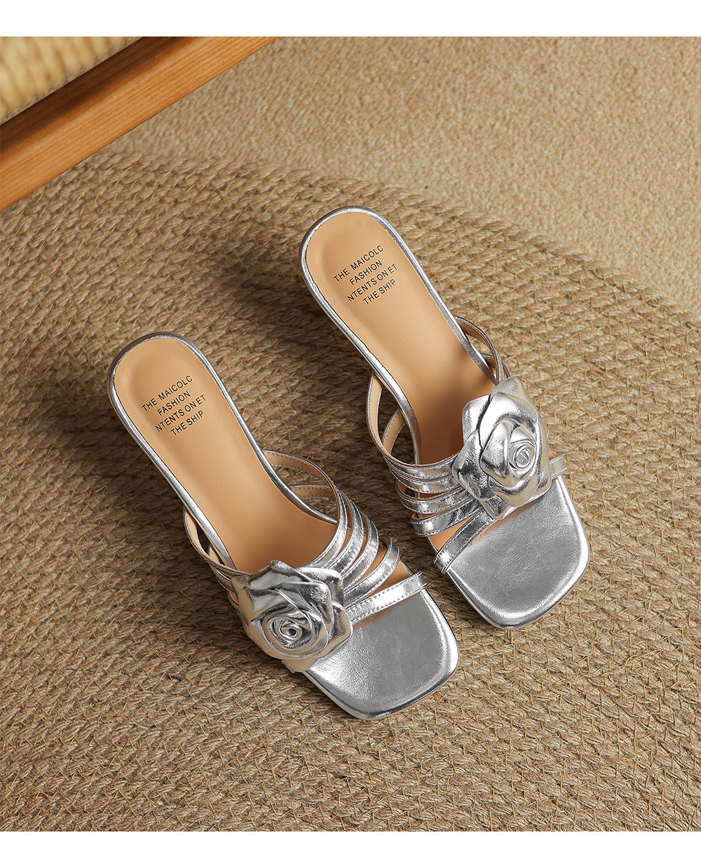 Sandal nữ hở mũi quai chữ nhất gót 5 cm hoa sơn trà thanh lịch — Màu súng chi tiết 15