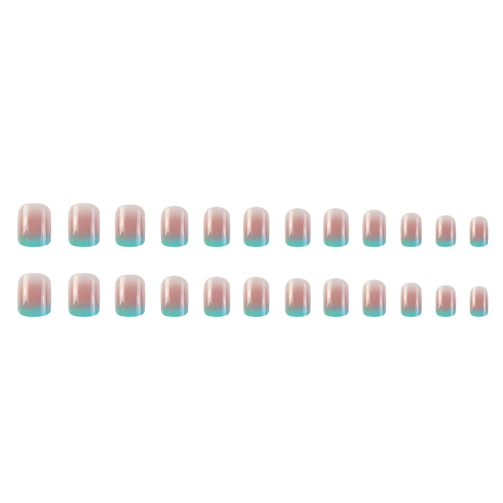 Temperamento de color azul rosa manicure, uñas cortas frescas y suaves cuadradas para usar 24 piezas de parche de uñas finalizadas exquisitas