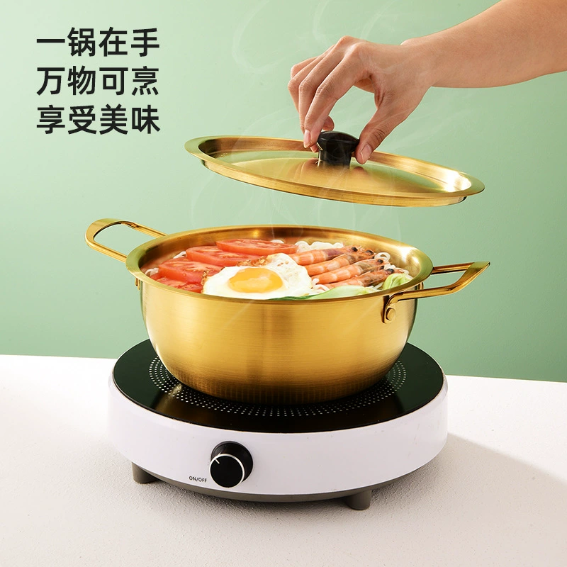 Корейский стиль нержавеющая сталь noodle pot, 16–24 см, серебро с крышкой или золотистое покрытие