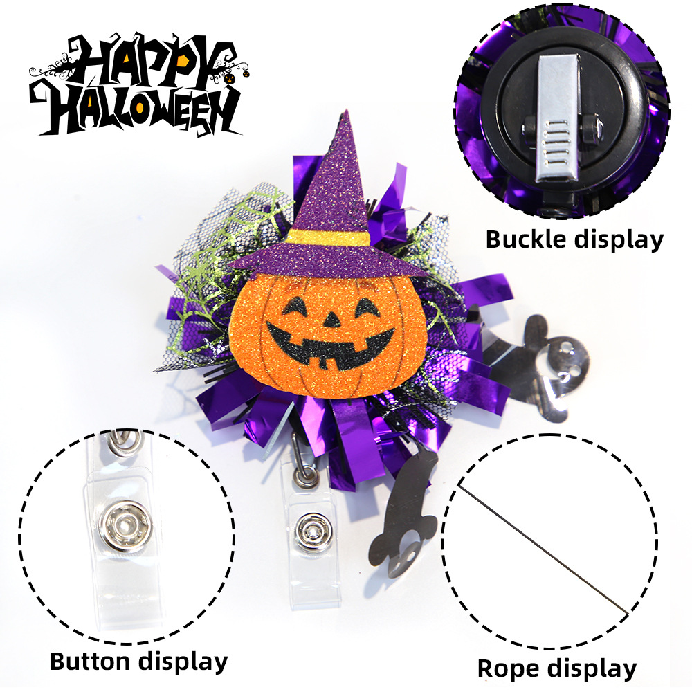 Polvo brillante fácil de tirar de regalos de Halloween fantasma esqueleto placa de identificación de fichaje multifuncional giratorio fácil de tirar