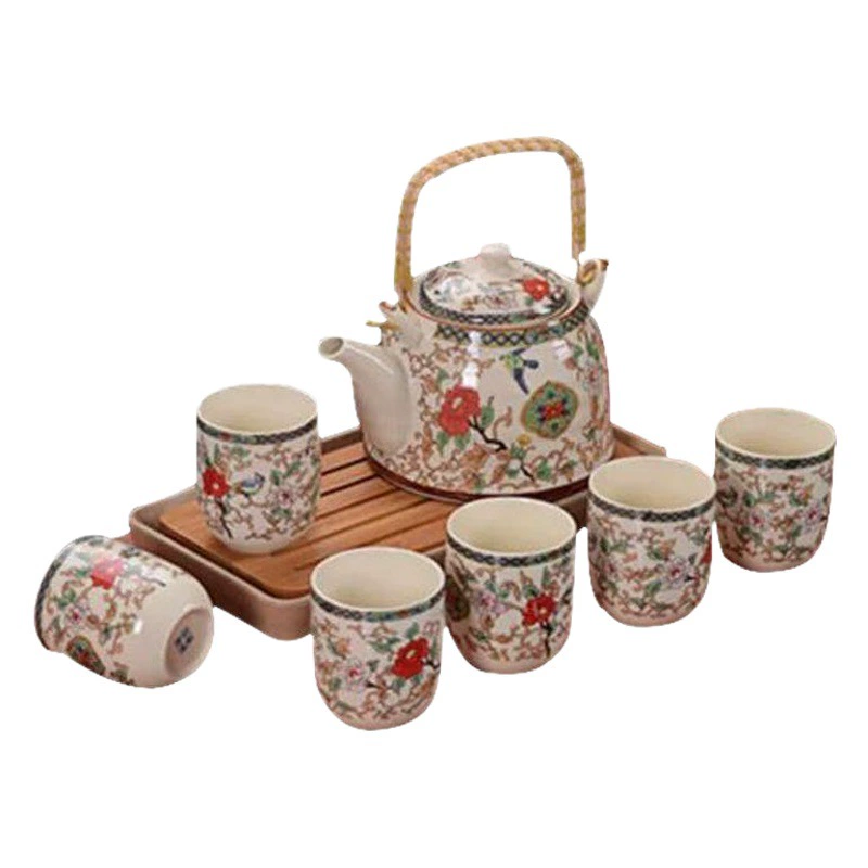 Чайный набор Большой чайник сине-белый фарфор 7 головок