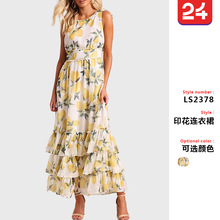 2025夏欧美外贸新款女装连衣裙ebay亚马逊法式性感无袖印花连衣裙