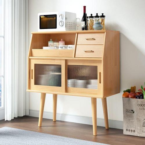 Solid wood sideboard multifunctional storage cabinet log Japanese wine cabinet integrated living room wall cupboard tea cabinet
