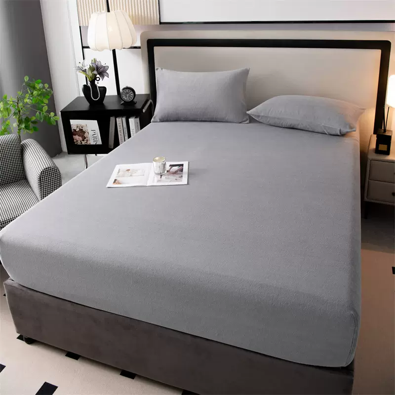 外贸可压缩秋冬新款加厚保暖纯色牛奶绒床笠单层床垫保护罩床罩