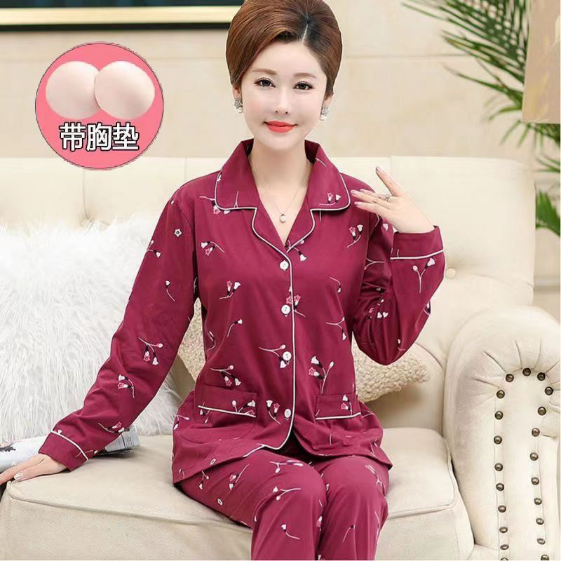 100% pijamas de algodón traje de mujer con almohadilla en el pecho Primavera y otoño pantalones de manga larga dulce simple de dibujos animados prendas de vestir exteriores homewear