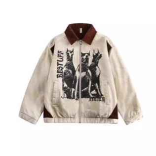 American Retro Distressed Wasteland Style Workwear Jacket Men's Spring and Autumn Trendy Brand Loose Tie-Dye Printed Couple Jacket