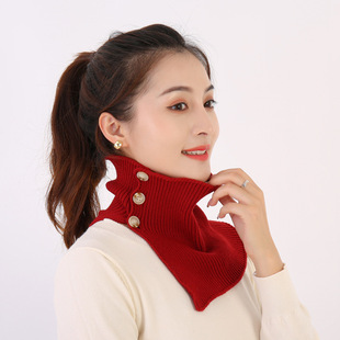 Autumn and Winter New Fashionable Men's and Women's High Collar Button Wool Scarf Warm Knitted Fake Collar Neck Protection Pullover Neck Sleeve