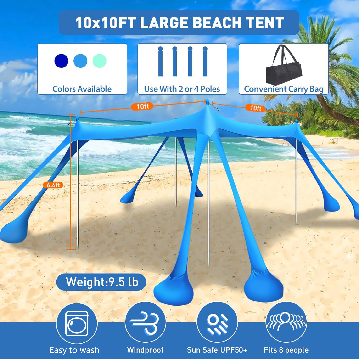Lycra Canopy Outdoor Portable Octagonal Beach Tent Amazon Best-Selling Anti-Uv One-Piece Sunshade Canopy
