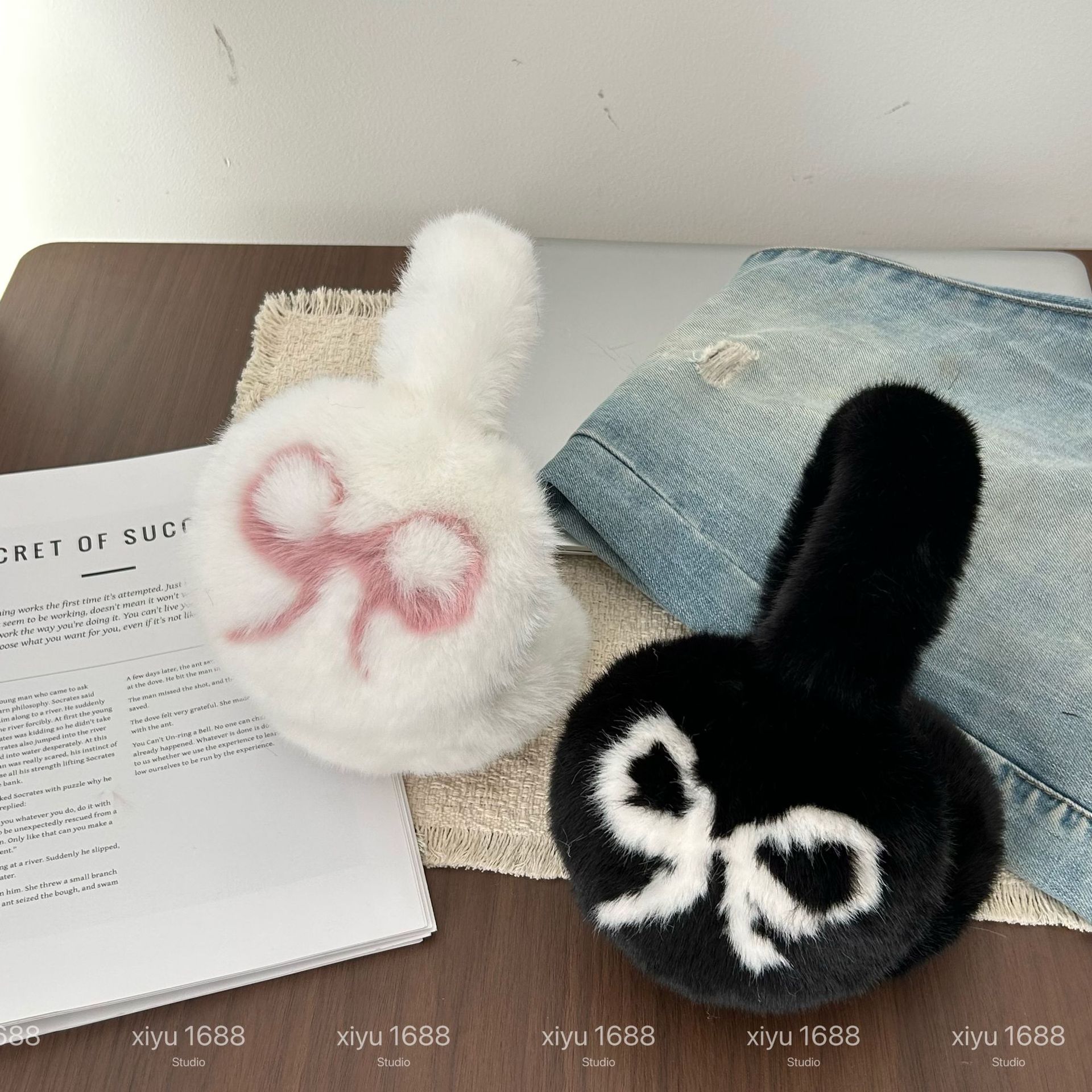 韩剧女主~高颜值毛绒耳罩女冬季骑车加厚防寒保暖蝴蝶结可爱耳暖