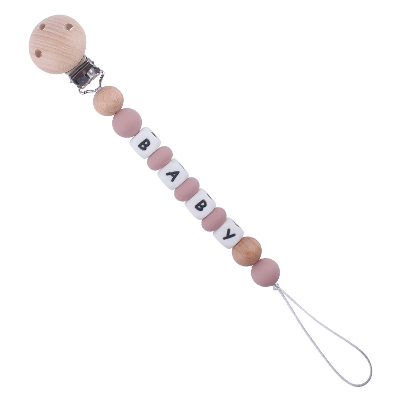 Suministros para bebés Beech chupete clip calmante bebé silicona DIY nombre mordedura molar chupete cadena anti-caída de la cadena