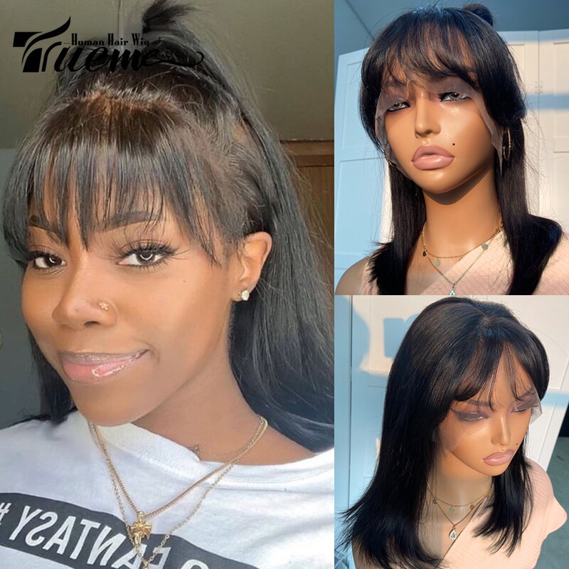 Rebecca AliExpress Explosions Short Straight Bobo Front Lace Wig with Bangs 100% Human hair wigs