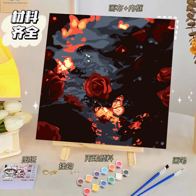 バラのデジタル油絵diy子供の塗り絵の高級感手作りの風景の花の対外貿易の露店の商品|undefined