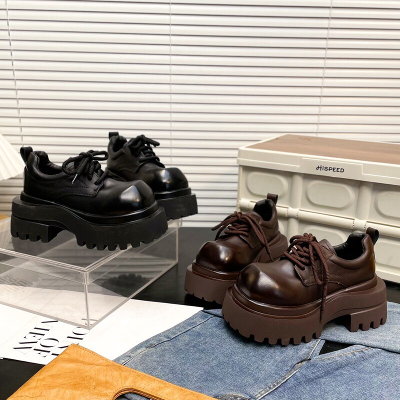 10cm Height-Increasing Thick-Soled Leather Shoes for Women, 2026 Spring New European Style, Large Square Toe, British Style Loafers