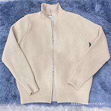 加厚拉链羊毛长袖宽松开衫毛衣外套时尚针织衫男休闲百搭杏色现货
