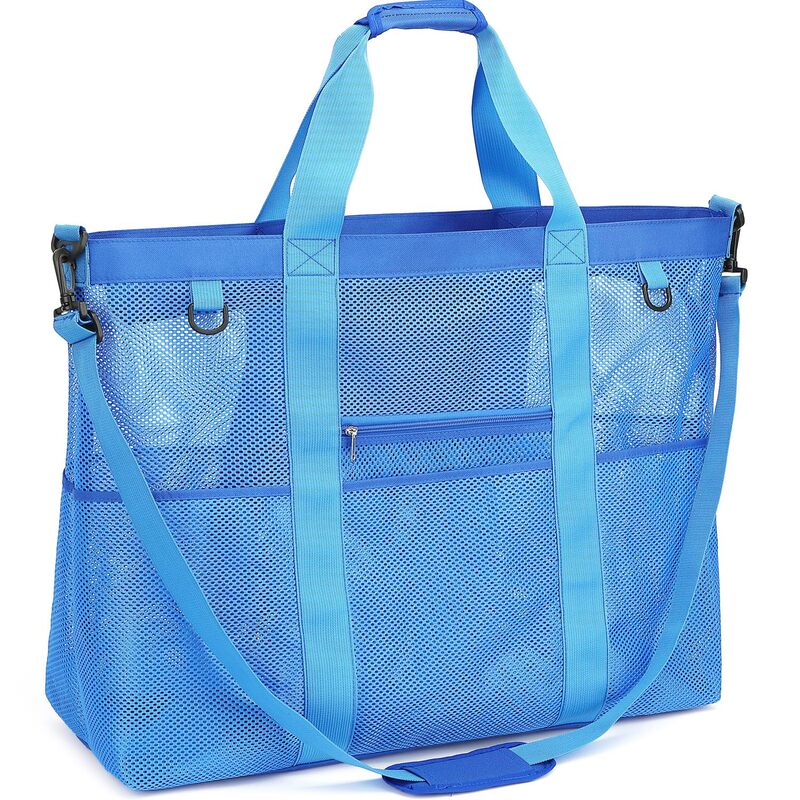 Mesh Beach Bag with Zipper, Large Beach Tote Bag, Outdoor Sports Leisure Travel Shoulder Beach Bag