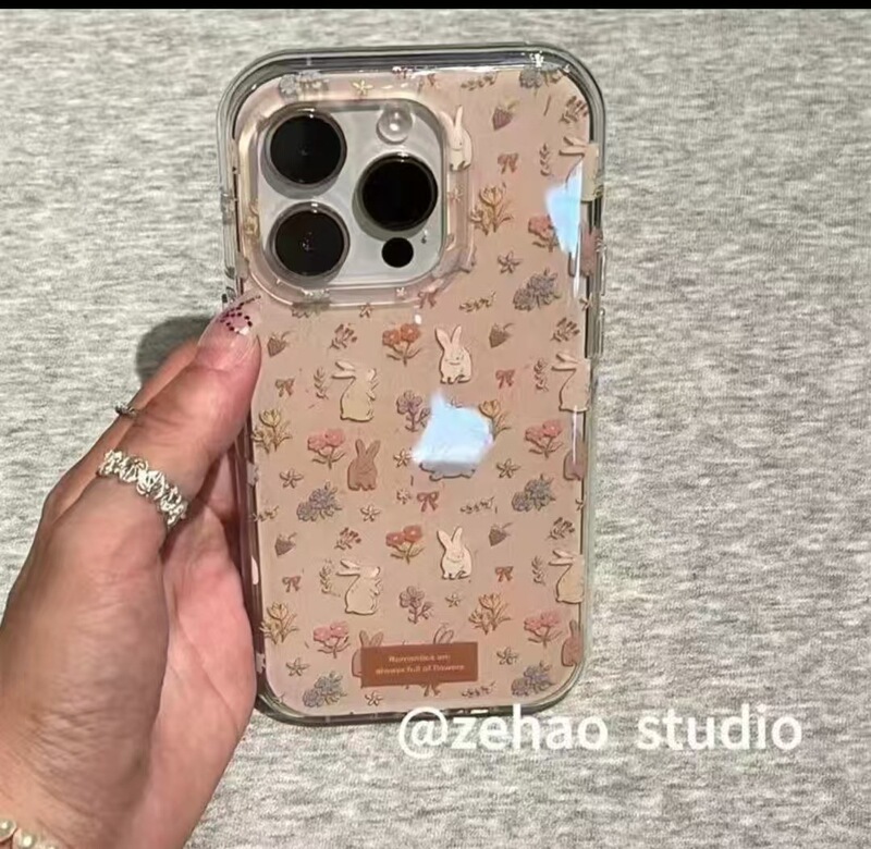 奶茶色清新花花兔子适用iPhone17PRO手机壳新款16/15/14/13/12/11|undefined
