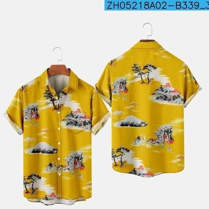 AliExpress летняя трансграничная Молодежная мужская рубашка с 3D цифровым принтом, тропическая Фантазийная полосатая форма, Повседневная широкая