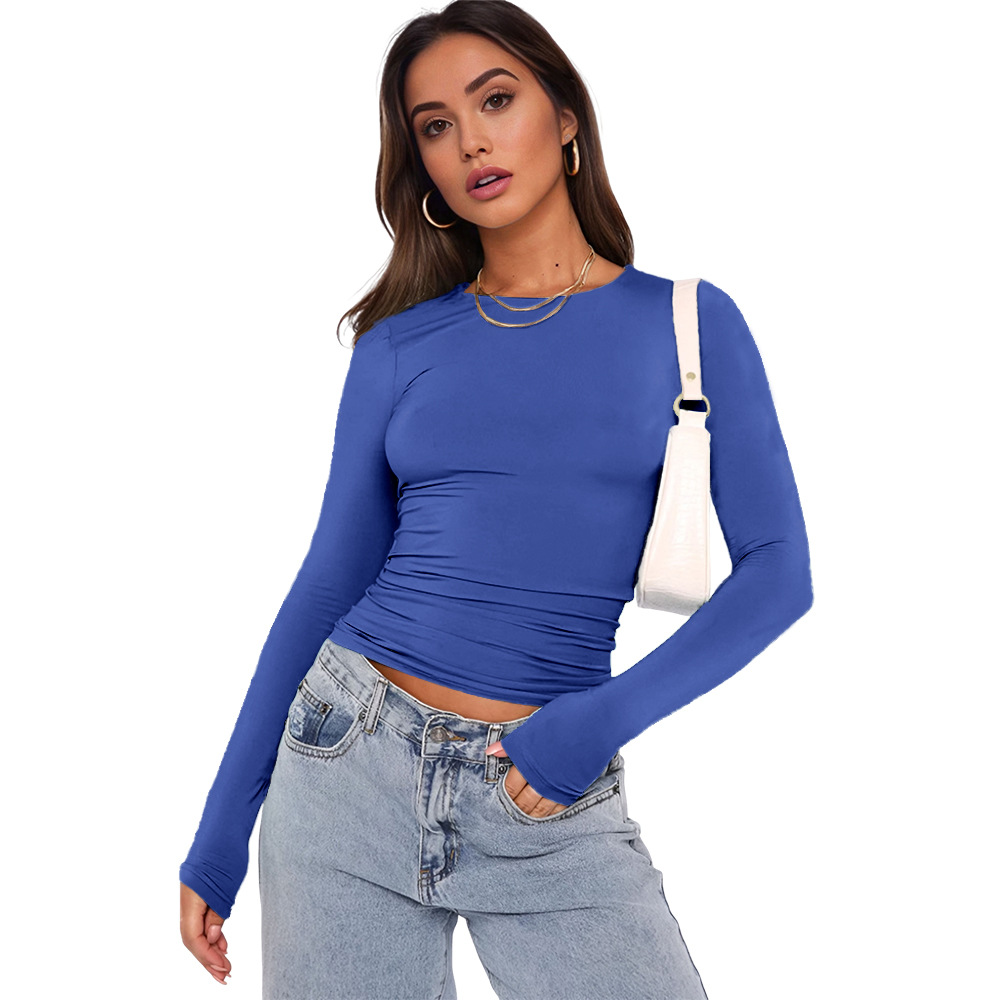 Nuevos populares europeos y estadounidenses camisetas de manga larga, camisetas de base de primavera y otoño, camisetas de yoga delgadas y cómodas