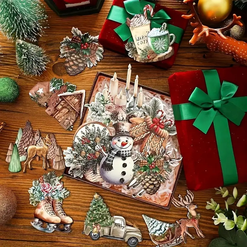 クロスボーダー12ピースクリスマス木製ペンダントクリスマスハッピーレトロ農場動物ラウンドクリスマス装飾品小さなペンダント|undefined