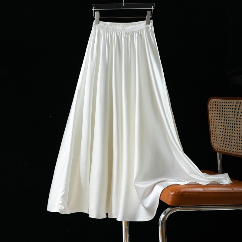 3.5m Big Swing! 21mm Silk Stretch Satin Bias-Cut Mulberry Silk Draped Skirt Extra Long White